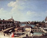Canaletto Canvas Paintings - Dolo on the Brenta
